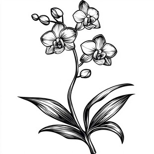 黑白手绘兰花花卉图案