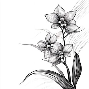 黑白线条绘就的优雅兰花