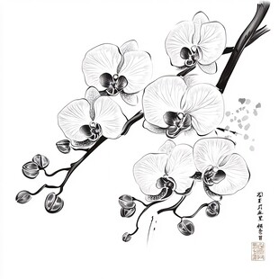 水墨蝴蝶兰优雅枝蔓图