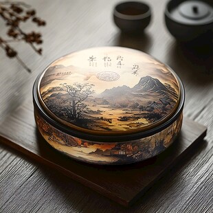 中式山水图案精致茶盒