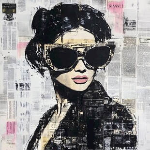 时尚墨镜女郎报纸风插画