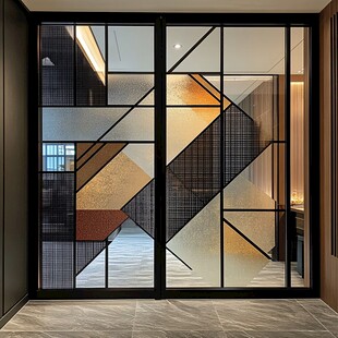 现代几何图案玻璃推拉门