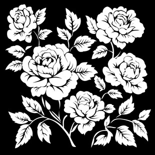 黑白玫瑰花卉图案设计