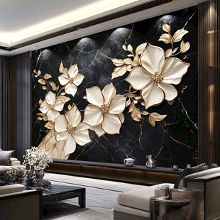奢华黑金花卉背景墙装饰