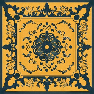 复古风黄蓝配色花卉图案