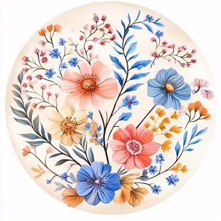 手绘花卉装饰圆盘图案