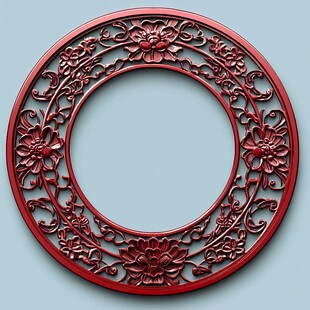 中式红色雕花圆环装饰