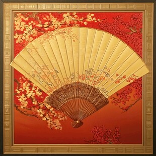中式折扇红梅装饰画