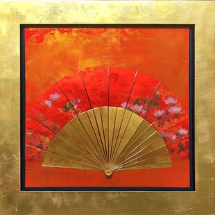 金色折扇装饰画 艳丽色彩