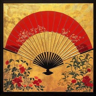 中式折扇花卉装饰画