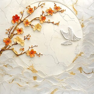 中式浮雕 梅枝飞鸟图
