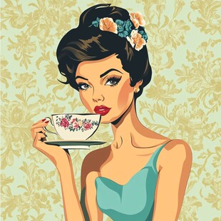 复古佳人优雅品茶瞬间