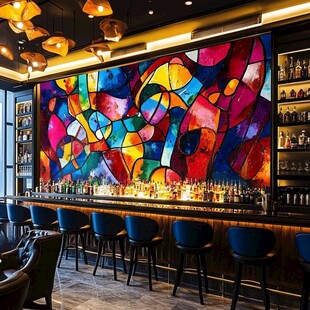 绚丽多彩的酒吧艺术背景墙