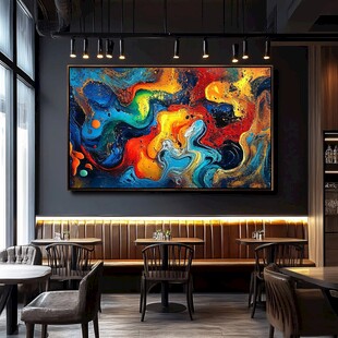 餐厅内绚丽抽象艺术挂画