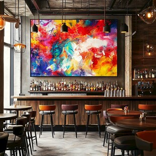 酒吧内绚丽抽象画装饰场景