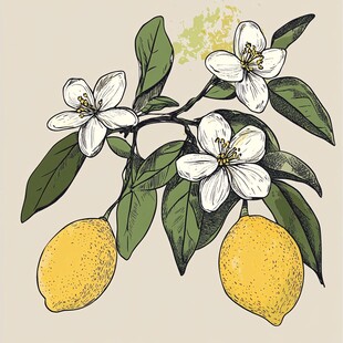 柠檬花枝插画