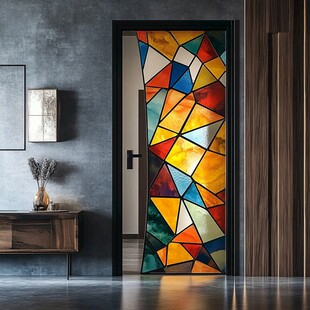 彩色几何图案玻璃装饰门