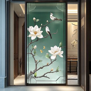 中式花鸟玄关玻璃装饰画