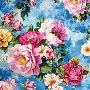 蓝底繁花花卉图案设计