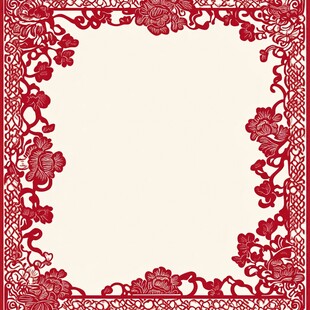 中式红色雕花边框图案