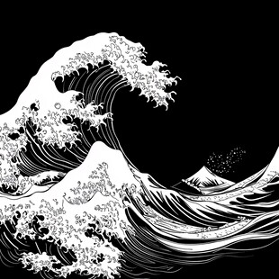 黑白巨浪艺术插画