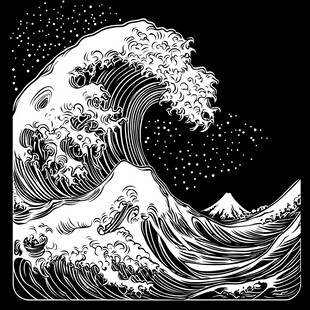 神奈川冲浪里黑白艺术图