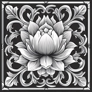 黑白莲花纹饰精美图案