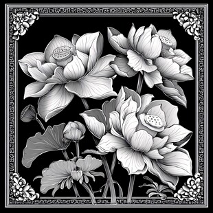 黑白荷花图 中式典雅风