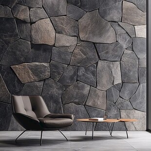 石纹墙前的简约休闲一角