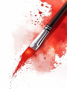 红色画笔与泼溅颜料画面