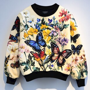 花卉蝴蝶印花时尚卫衣