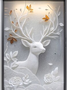白鹿浮雕 花叶间的自然之美