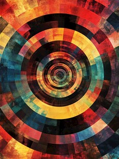 彩色环形几何抽象艺术图案