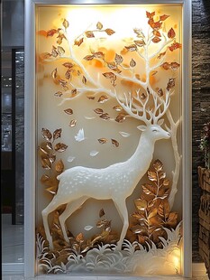 梦幻白鹿树叶艺术装饰画