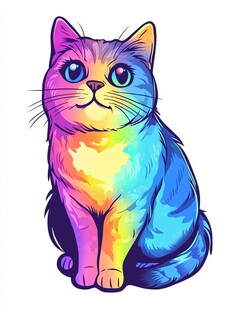 彩色梦幻猫咪插画