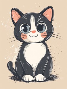可爱黑白猫咪插画