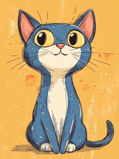 可爱蓝白猫咪插画