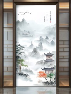 中式山水玄关装饰画