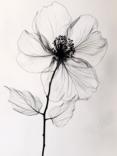 黑白线条绘就的精致花朵