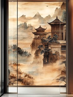 中式山水楼阁玄关装饰画