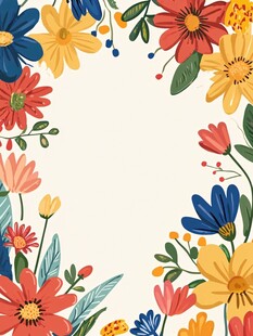多彩花卉边框插画背景
