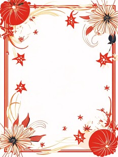 红色花卉边框装饰图案