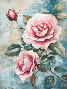 复古风粉色玫瑰花卉绘画