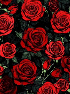 红玫瑰花卉无缝图案背景