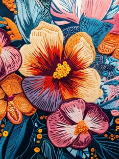 绚丽多彩花卉刺绣图案