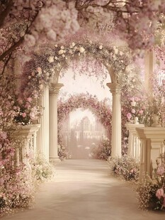 梦幻粉色花卉拱门通道