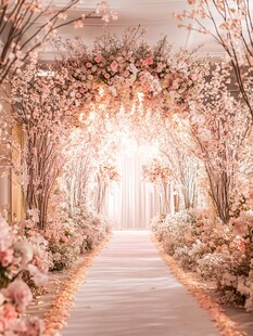 浪漫粉色花卉婚礼通道