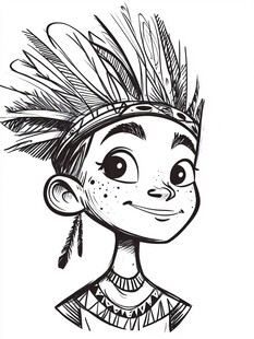 头戴羽饰的俏皮部落少女