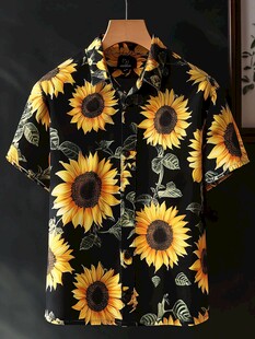 向日葵印花短袖衬衫