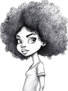卷发女孩的俏皮素描形象